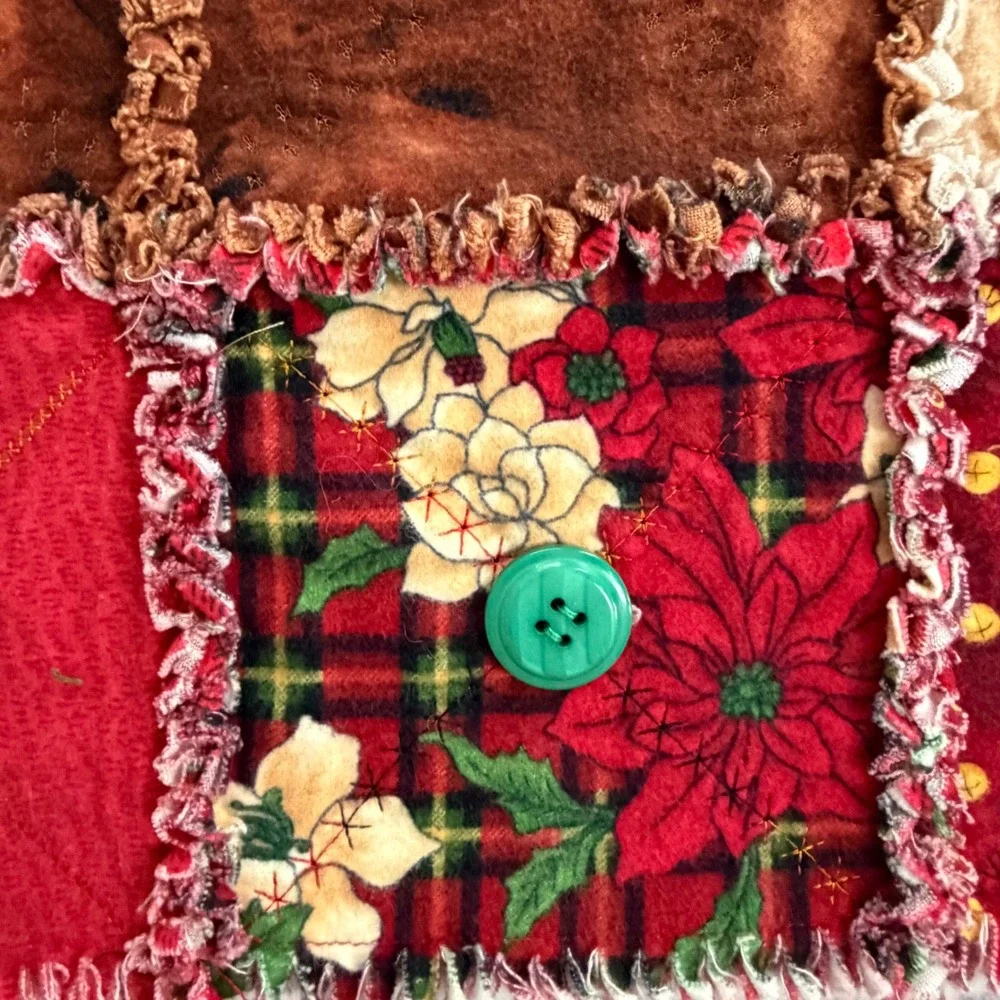 Handmade Christmas Tree Rag Quilt Rustic Holiday Patchwork Throw 50x66